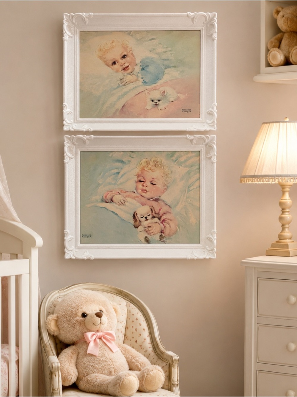 Vintage Nursery Art Print Set - Pastel Blue and Pink